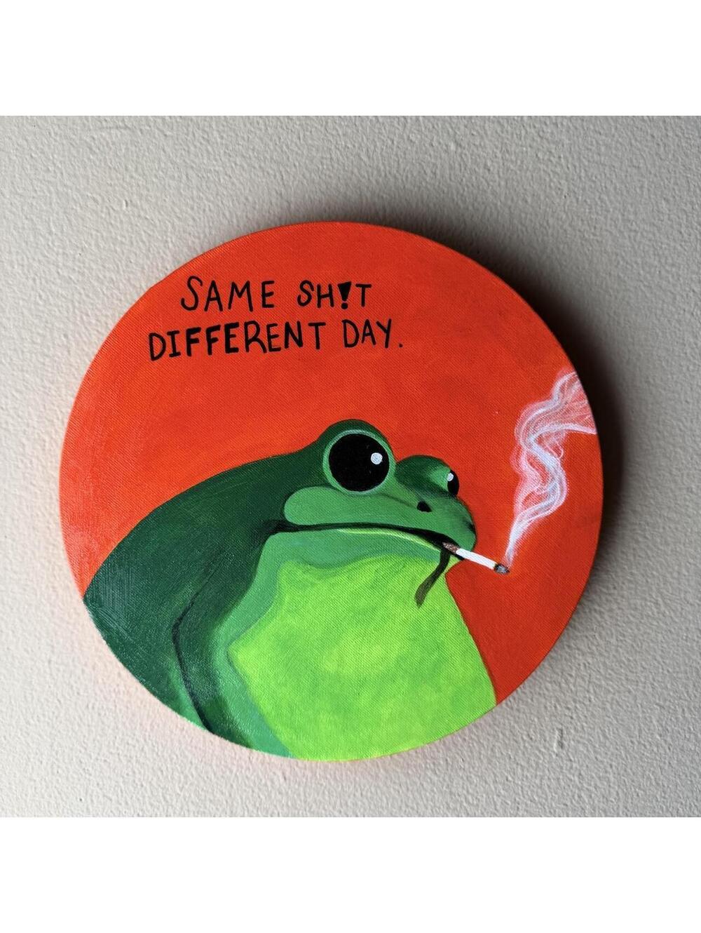 Hand-Painted Funny Frog Original Art – 10” Round Canvas 🐸